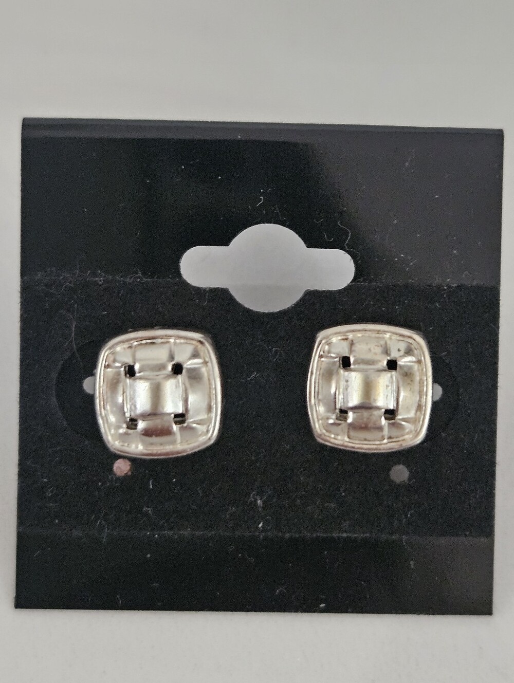 Vintage Napier Silver Square Basket Weave Earrings